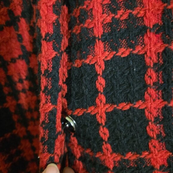 Oleg Cassini Vintage Red Black Plaid Wool Blend Jacket Size L - Picture 4 of 7